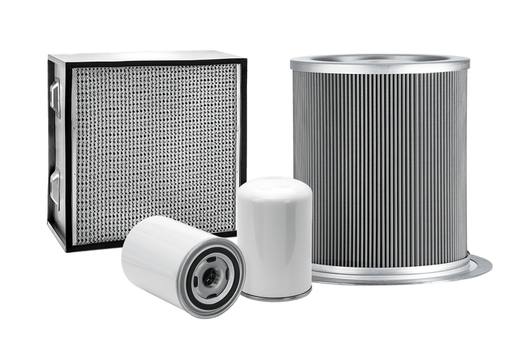 Set of air filters on a black background