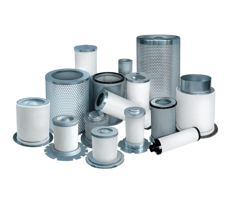 Collection of various cylindrical filters on a black background